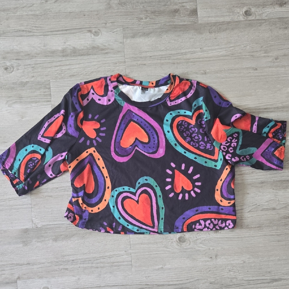 SHEIN Multicolor Heart Print  Crop Top